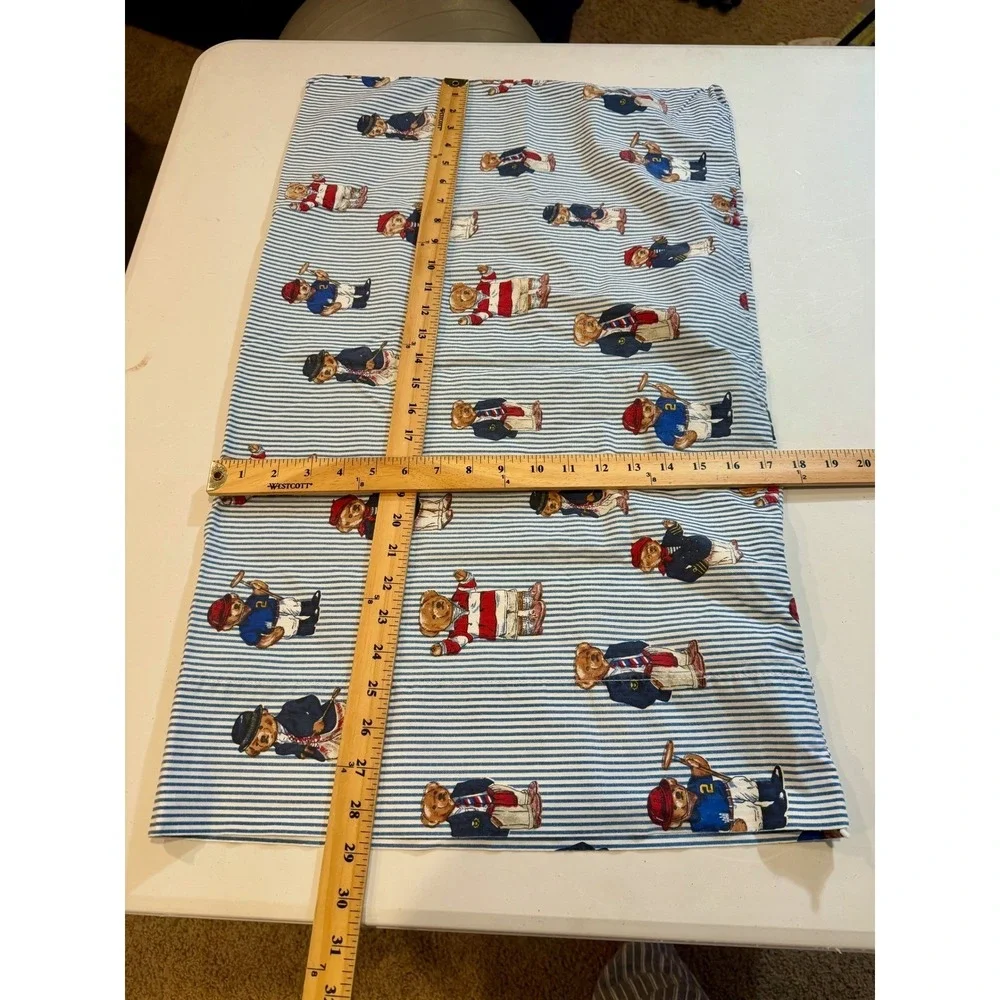 Vintage Ralph Lauren Polo Bear Queen‎ Flat Sheet Standard Pillowcase Blue Stripe